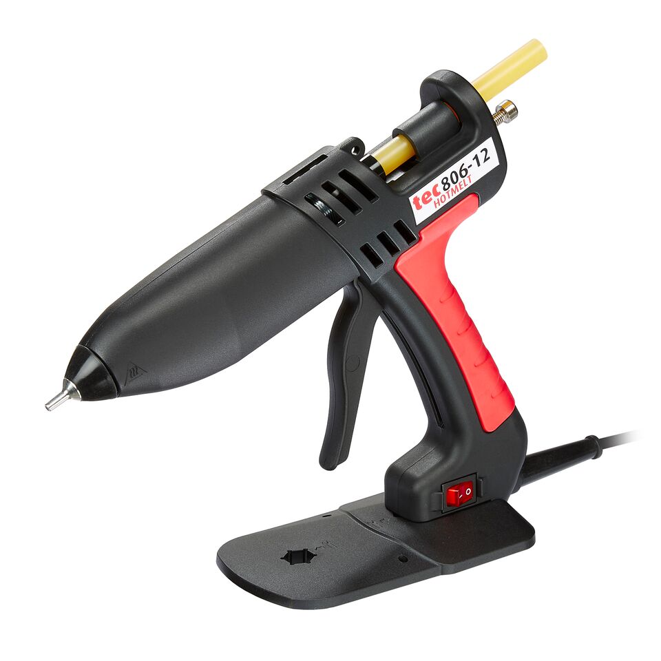 TEC 806 12mm All-Purpose Medium Duty Hotmelt Glue Gun | Maxpack TEC 806 medium duty hotmelt glue gun for 12mm glue sticks with trigger handle and stand.