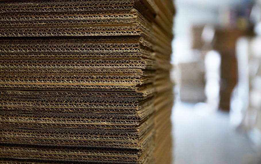 Layers of corrugated cardboard packaging